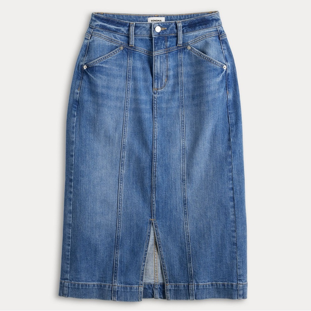 Petite Sonoma Goods For Life® Yoke Denim Midi Skirt - Picture 2 of 2
